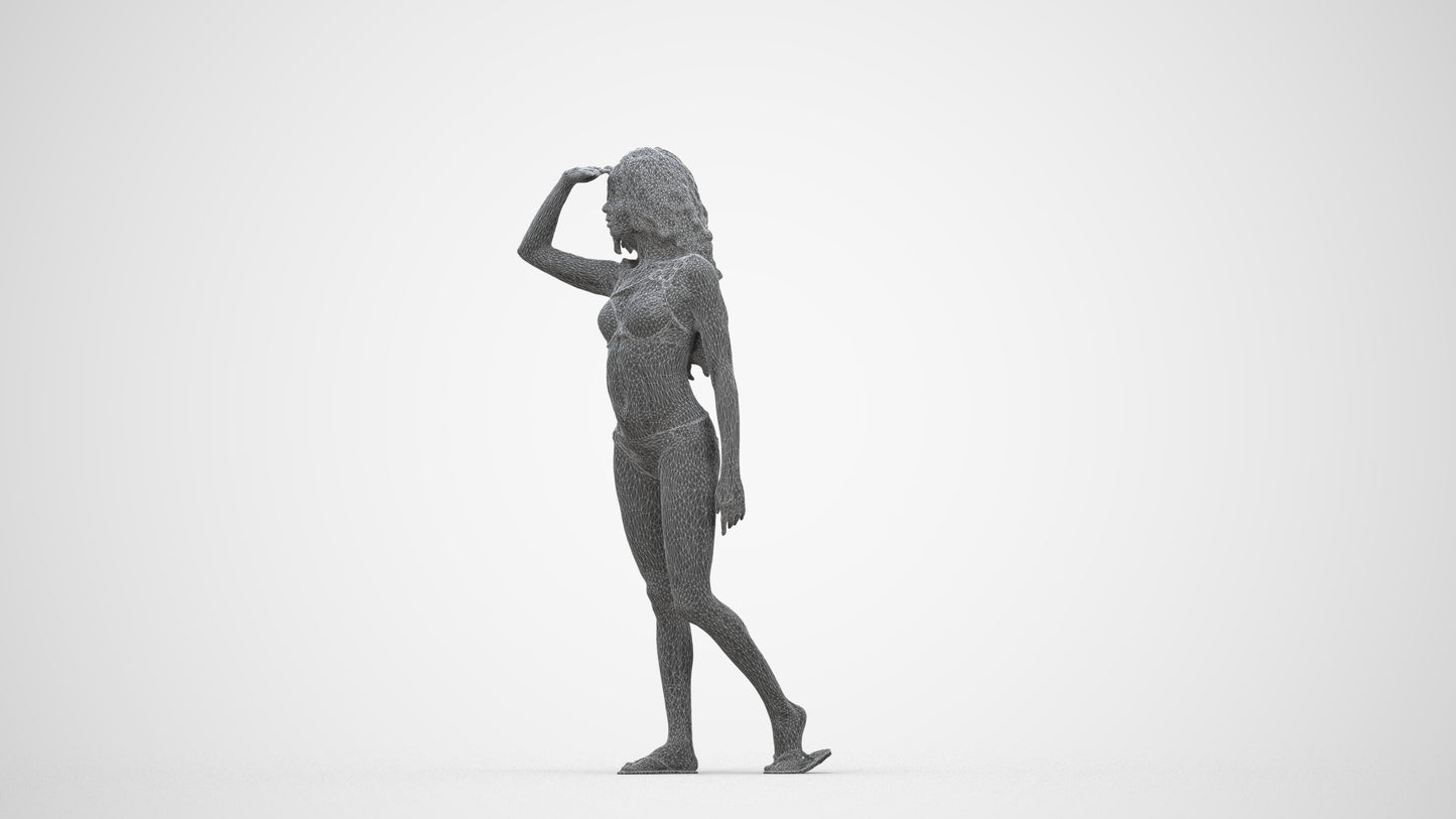 photogrammetry 3D woman pool, realistic human model archviz FBX, wireframe back view