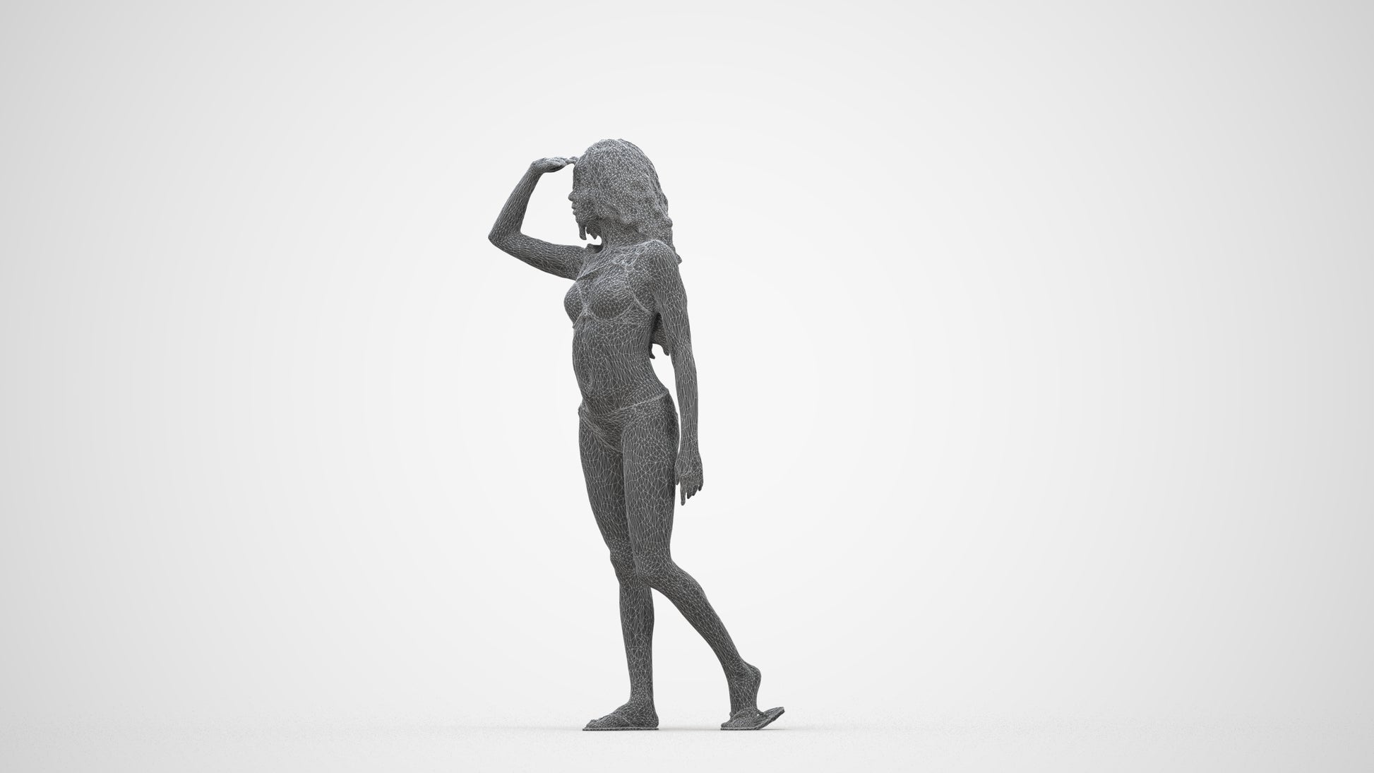 photogrammetry 3D woman pool, realistic human model archviz FBX, wireframe back view