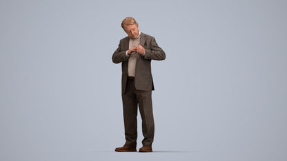 realistic 3D senior man business standing, scanned archviz people for Blender and 3ds Max, top-down view render