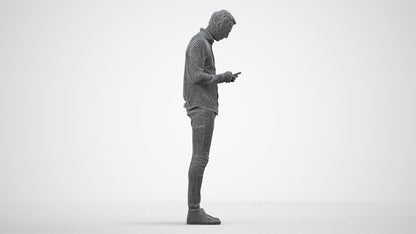 3D people model man casual standing, scanned human for 3ds Max rendering, wireframe side view