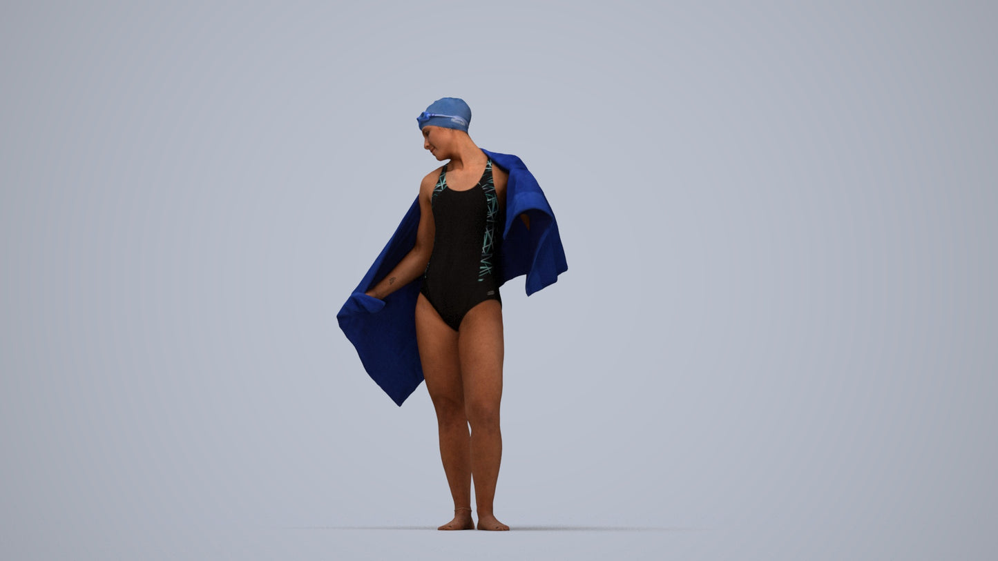 scanned 3D woman pool, photogrammetry people for Enscape and V-Ray, top-down view render