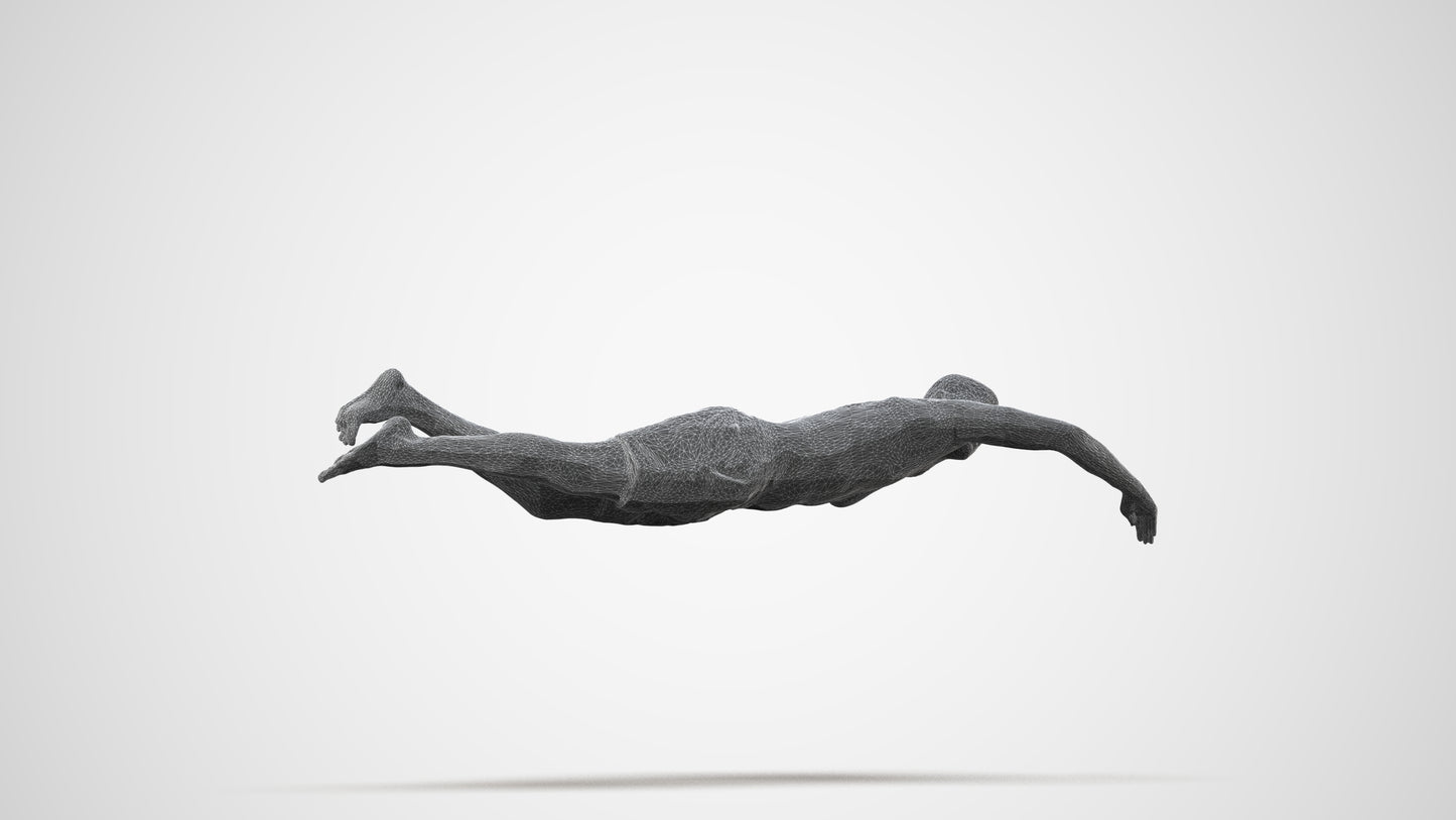 3D human model man sport pool, photogrammetry scanned person for archviz, wireframe side view