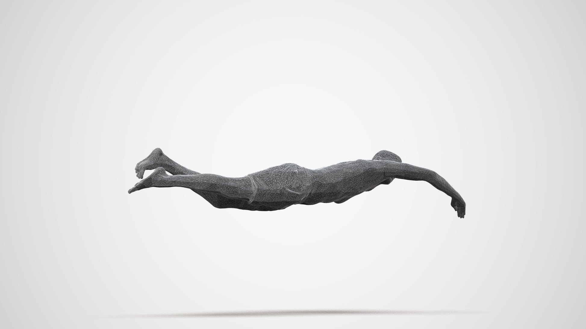 3D human model man sport pool, photogrammetry scanned person for archviz, wireframe side view