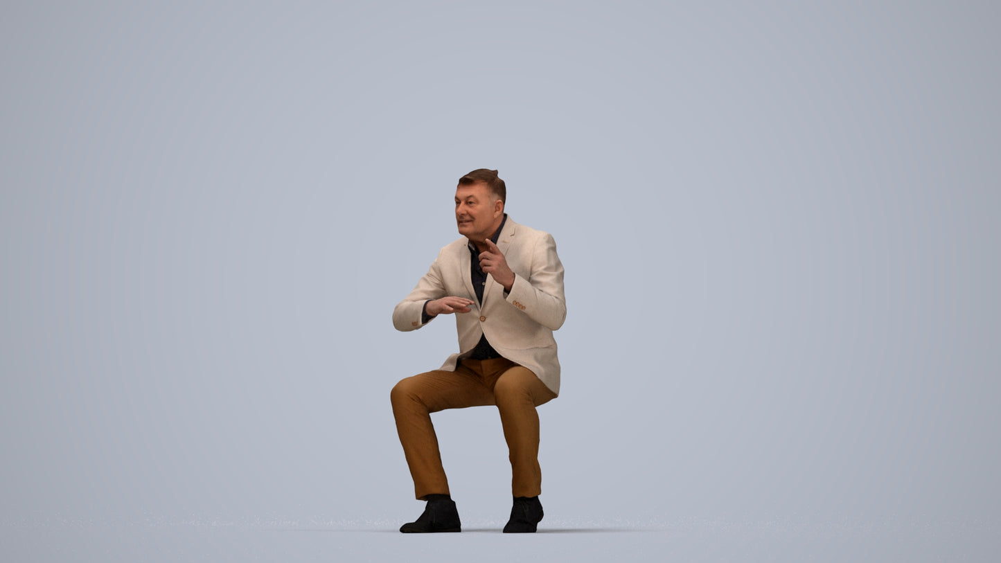 3D human model man business, photogrammetry scanned person for archviz, top-down view render