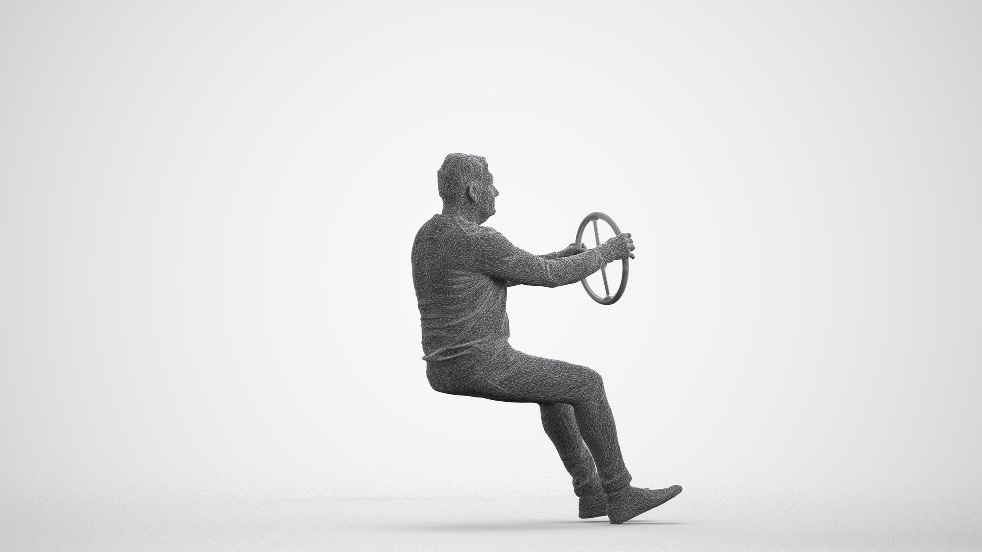 3D people model man business driving, scanned human for 3ds Max rendering, wireframe front view
