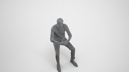 3D human model man casual business, photogrammetry scanned person for archviz, wireframe three-quarter view