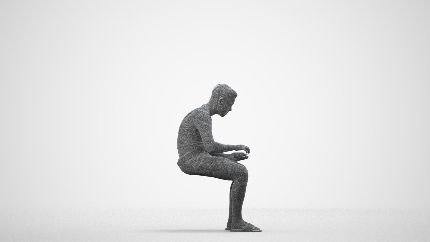 3D human model boy casual kids, photogrammetry scanned person for archviz, wireframe side view