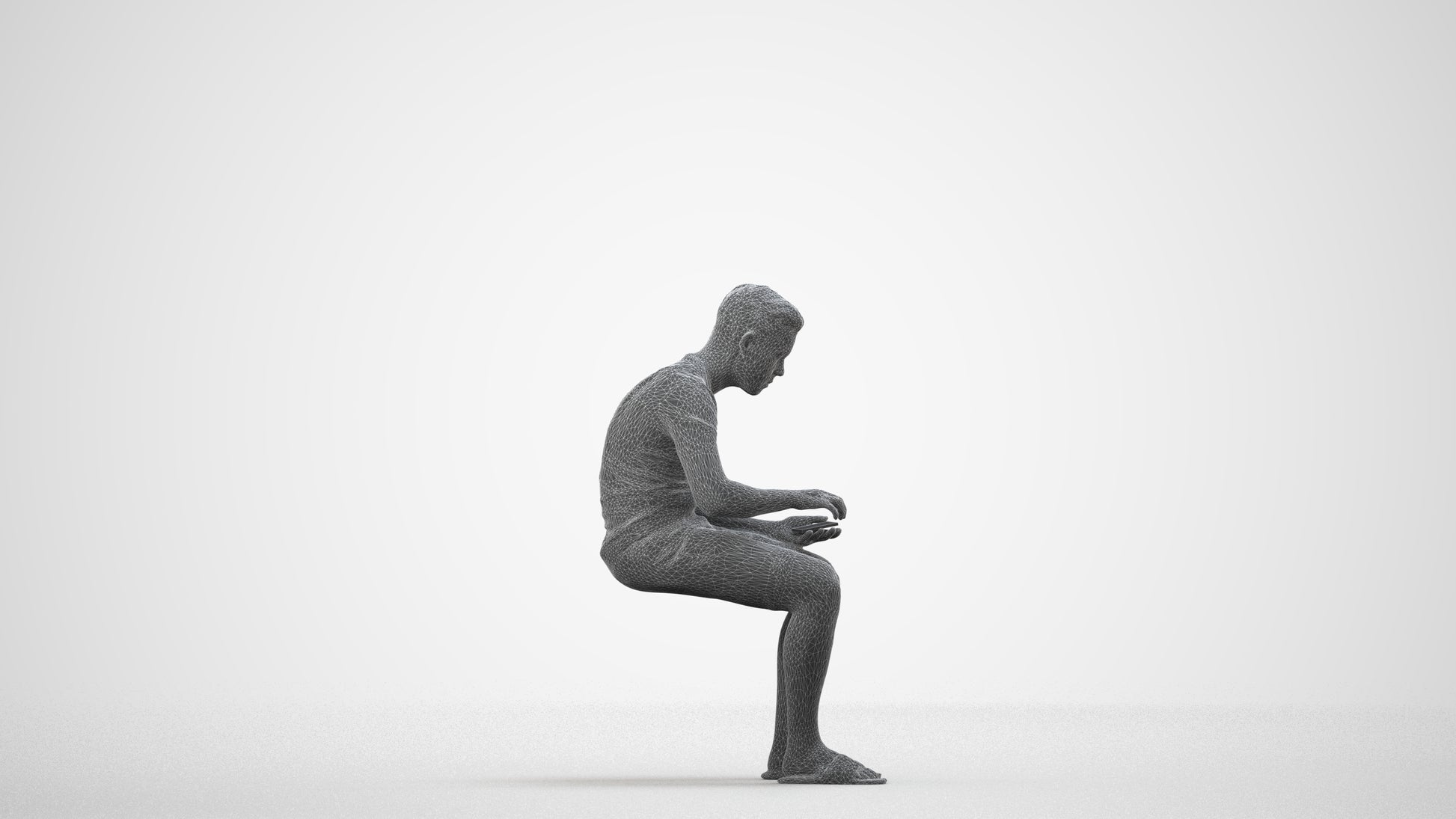 3D human model boy casual kids, photogrammetry scanned person for archviz, wireframe side view