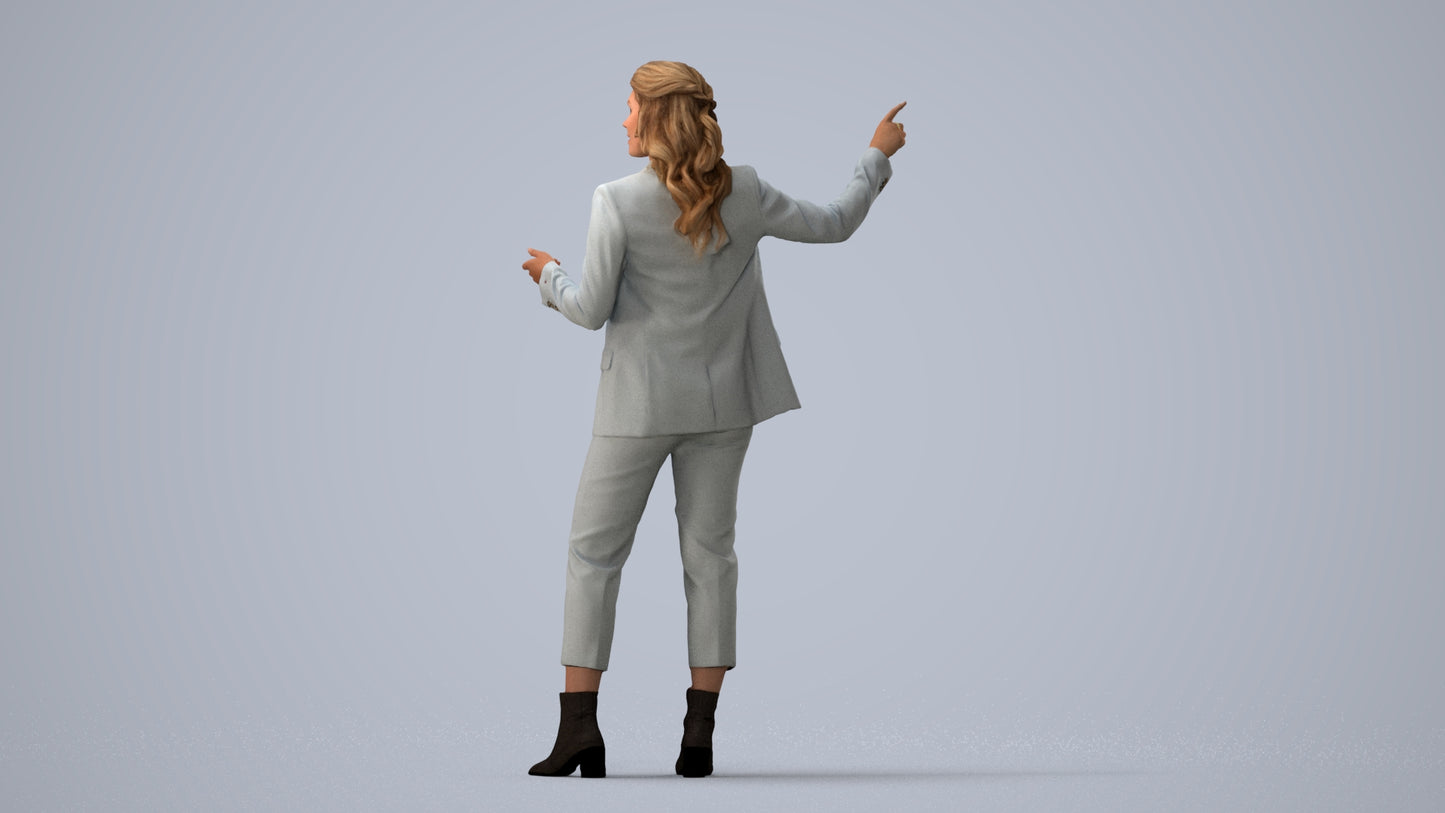 3D human model woman business, photogrammetry scanned person for archviz, three-quarter view render