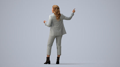 3D human model woman business, photogrammetry scanned person for archviz, three-quarter view render
