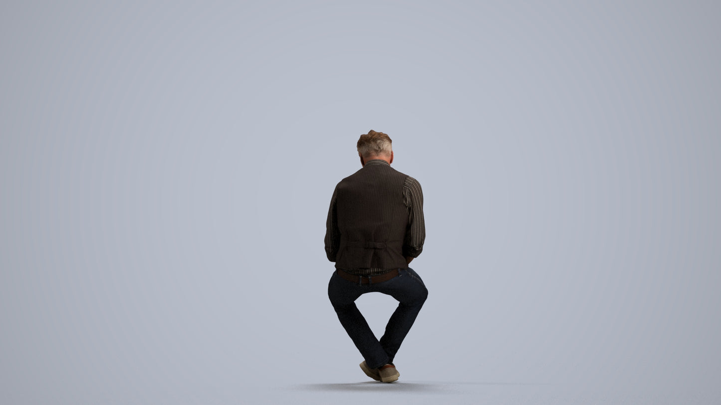 scanned 3D man casual sitting, photogrammetry people for Enscape and V-Ray, front view render