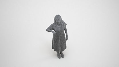 realistic 3D woman casual standing, scanned archviz people for Blender and 3ds Max, wireframe three-quarter view