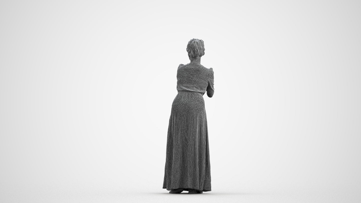 3D people model woman casual standing, scanned human for 3ds Max rendering, wireframe front view