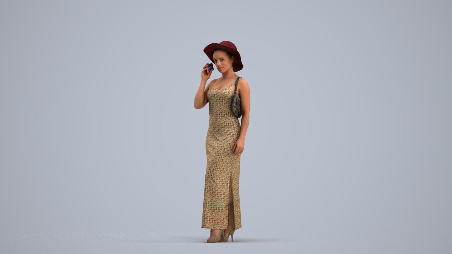 3D human model woman casual standing, photogrammetry scanned person for archviz, standing pose render