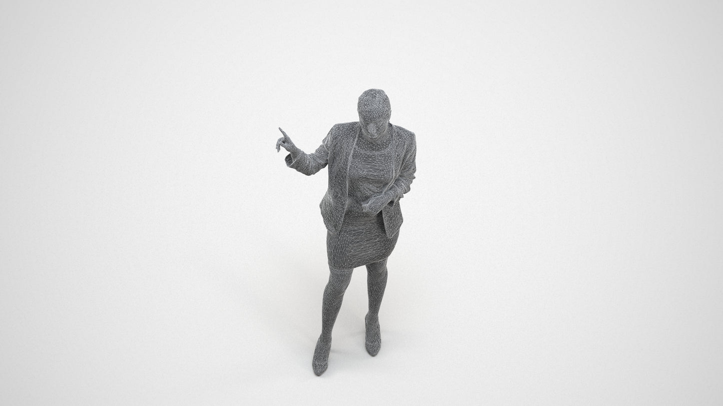 realistic 3D woman business, scanned archviz people for Blender and 3ds Max, wireframe three-quarter view