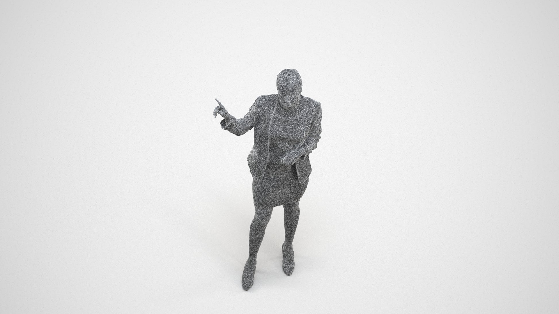 realistic 3D woman business, scanned archviz people for Blender and 3ds Max, wireframe three-quarter view