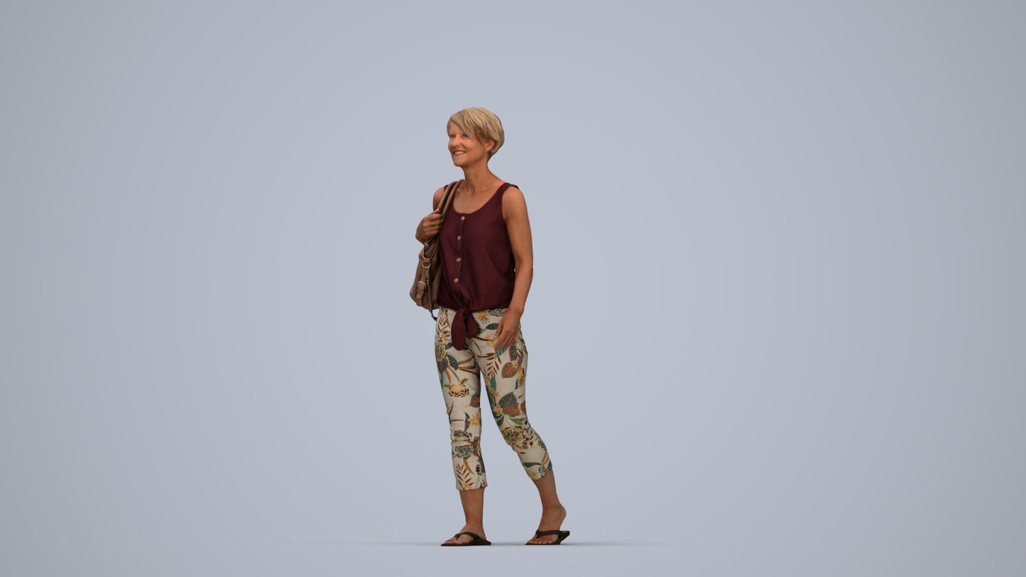 realistic 3D human senior woman walking, archviz people FBX OBJ for Blender, top-down view render
