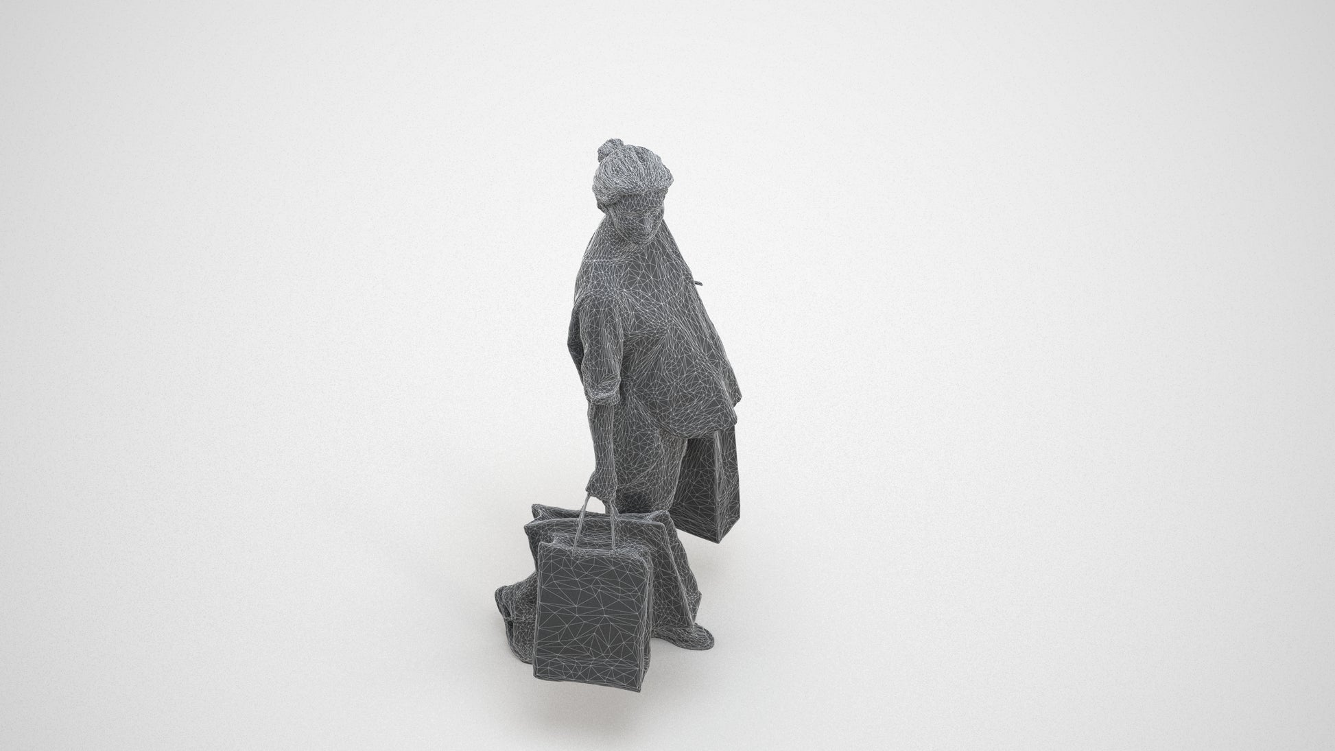 3D people model man formal shopping, scanned human for 3ds Max rendering, wireframe three-quarter view