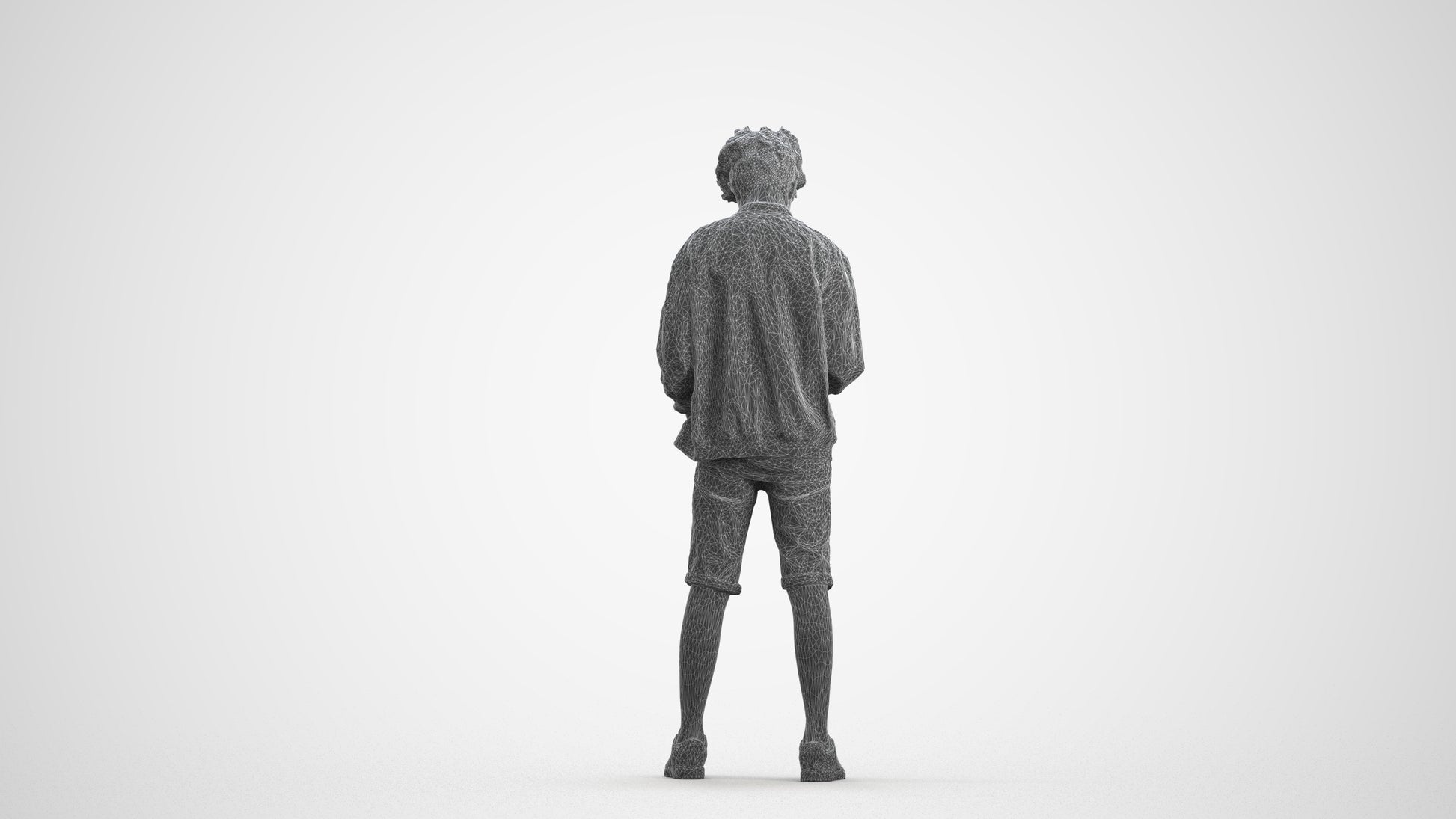 scanned 3D boy casual mix, photogrammetry people for Enscape and V-Ray, wireframe front view