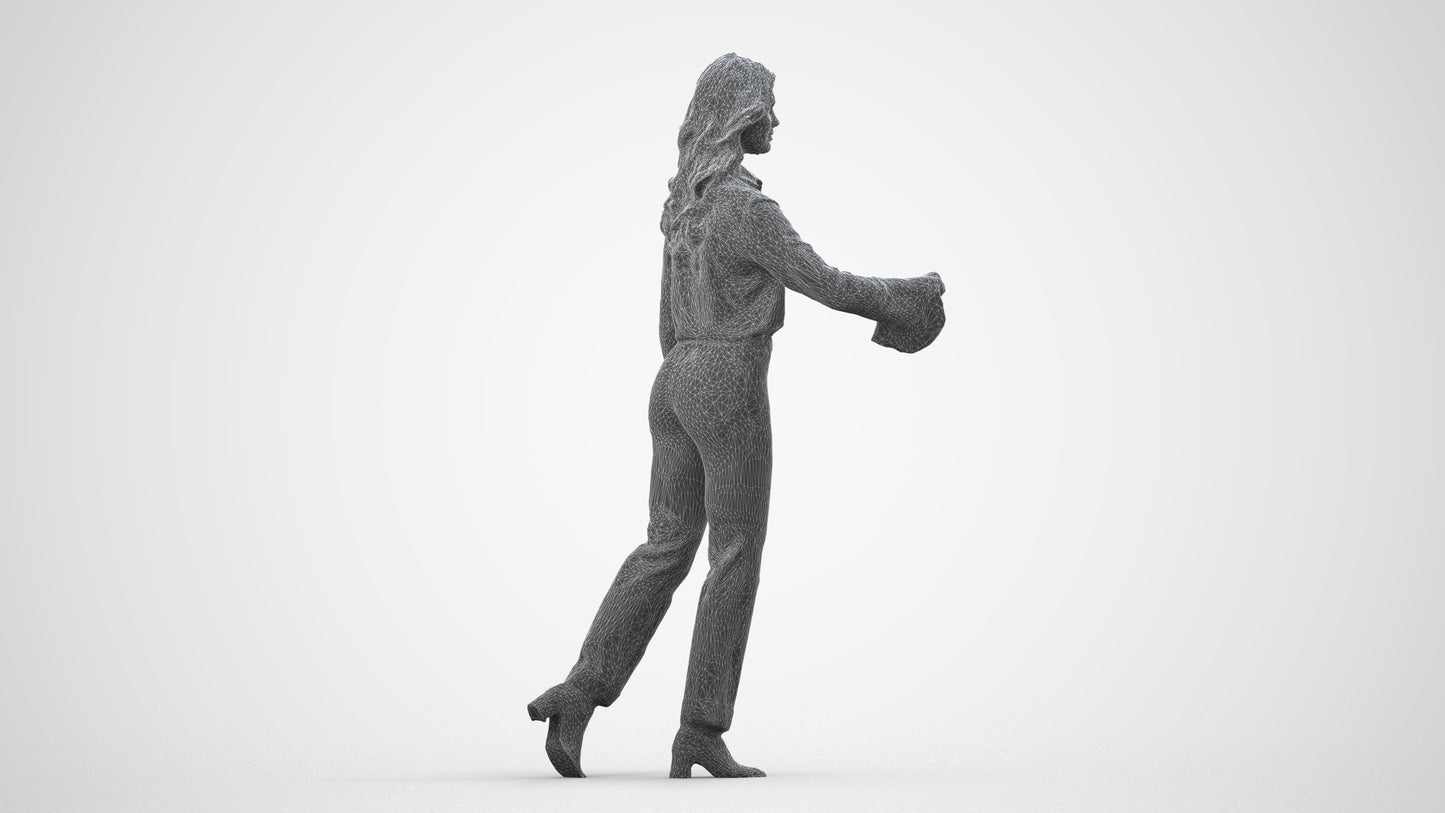3D scanned woman door business, photorealistic archviz people for Enscape and SketchUp, wireframe side view