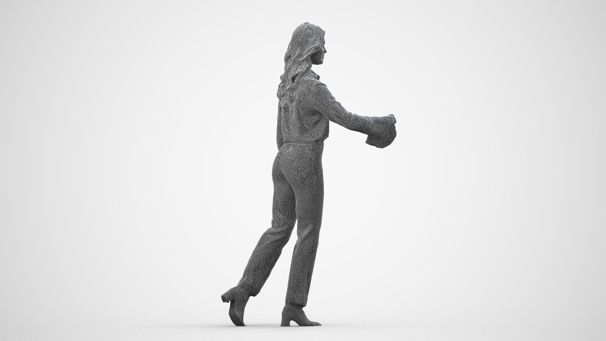 3D scanned woman door business, photorealistic archviz people for Enscape and SketchUp, wireframe side view