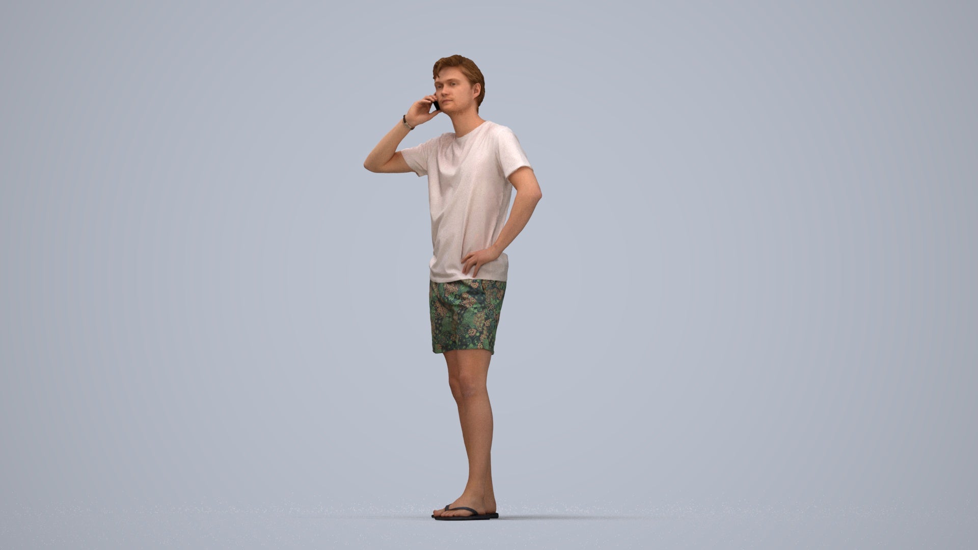 3D human model man casual standing, photogrammetry scanned person for archviz, top-down view render
