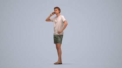 3D human model man casual standing, photogrammetry scanned person for archviz, top-down view render