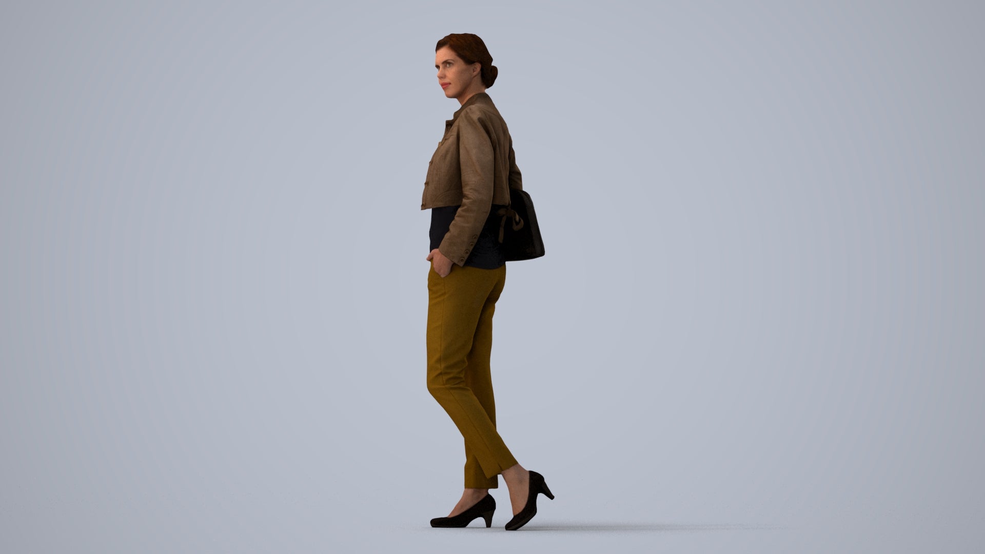 scanned 3D woman casual standing, photogrammetry people for Enscape and V-Ray, three-quarter view render