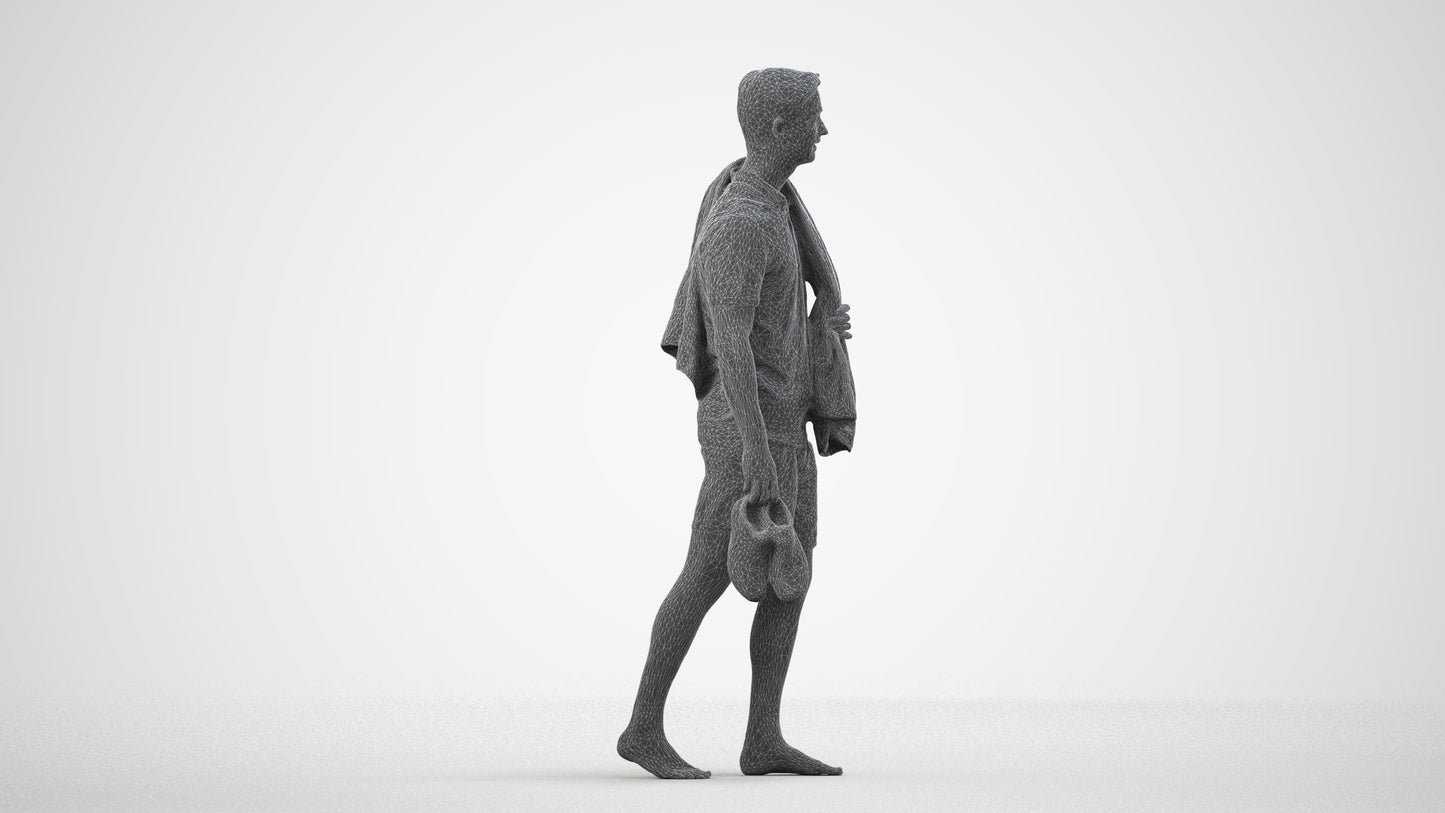 realistic 3D people man casual pool, render-ready for V-Ray and Corona, FBX OBJ, wireframe side view