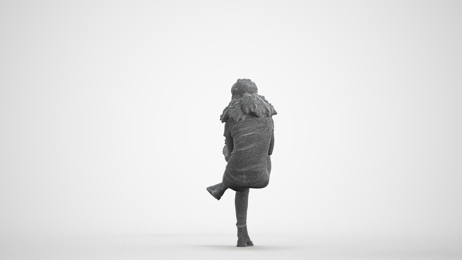 realistic 3D people woman casual sitting, render-ready for V-Ray and Corona, FBX OBJ, wireframe front view
