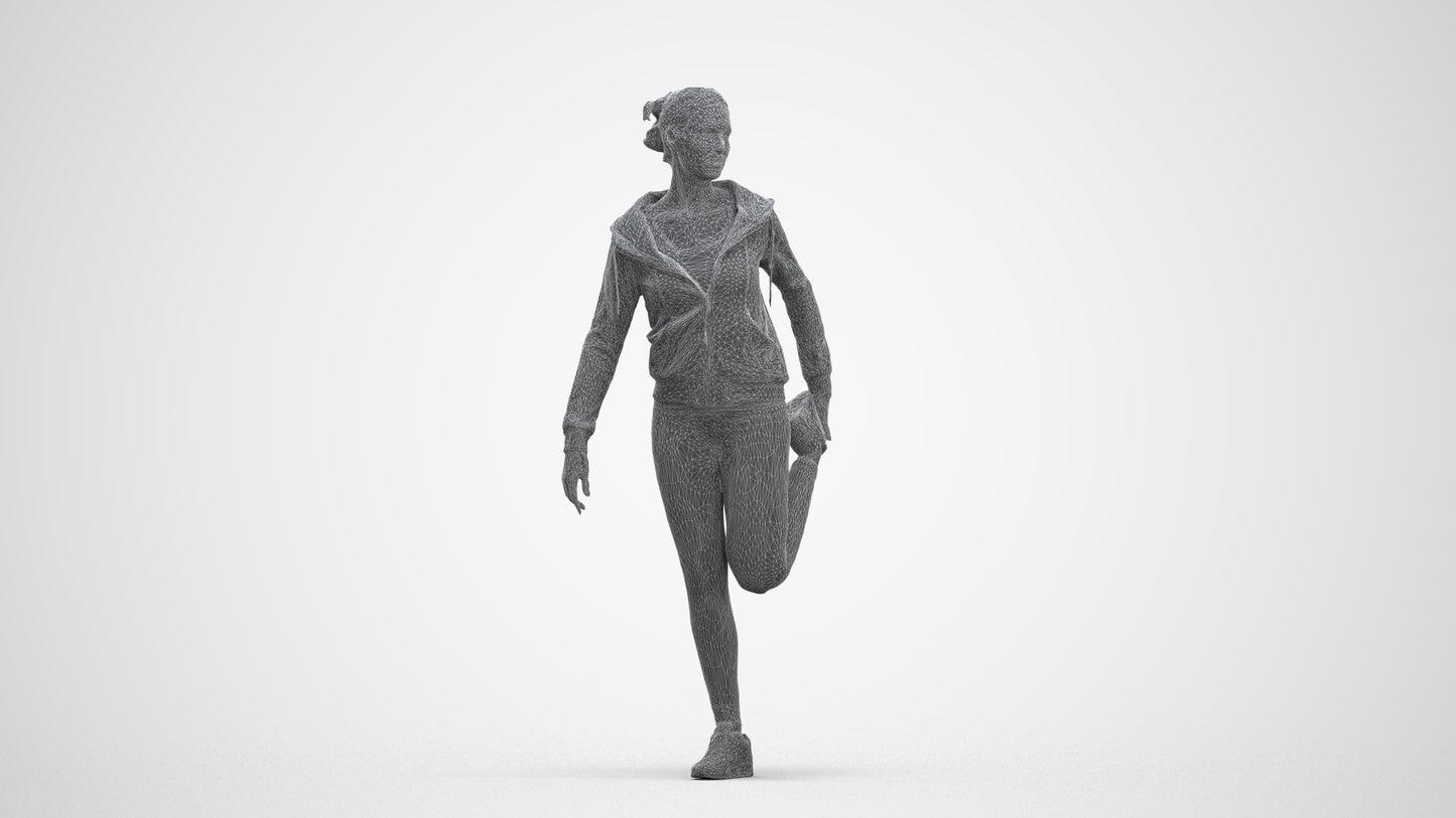 scanned 3D woman sport, photogrammetry people for Enscape and V-Ray, three-quarter front view render