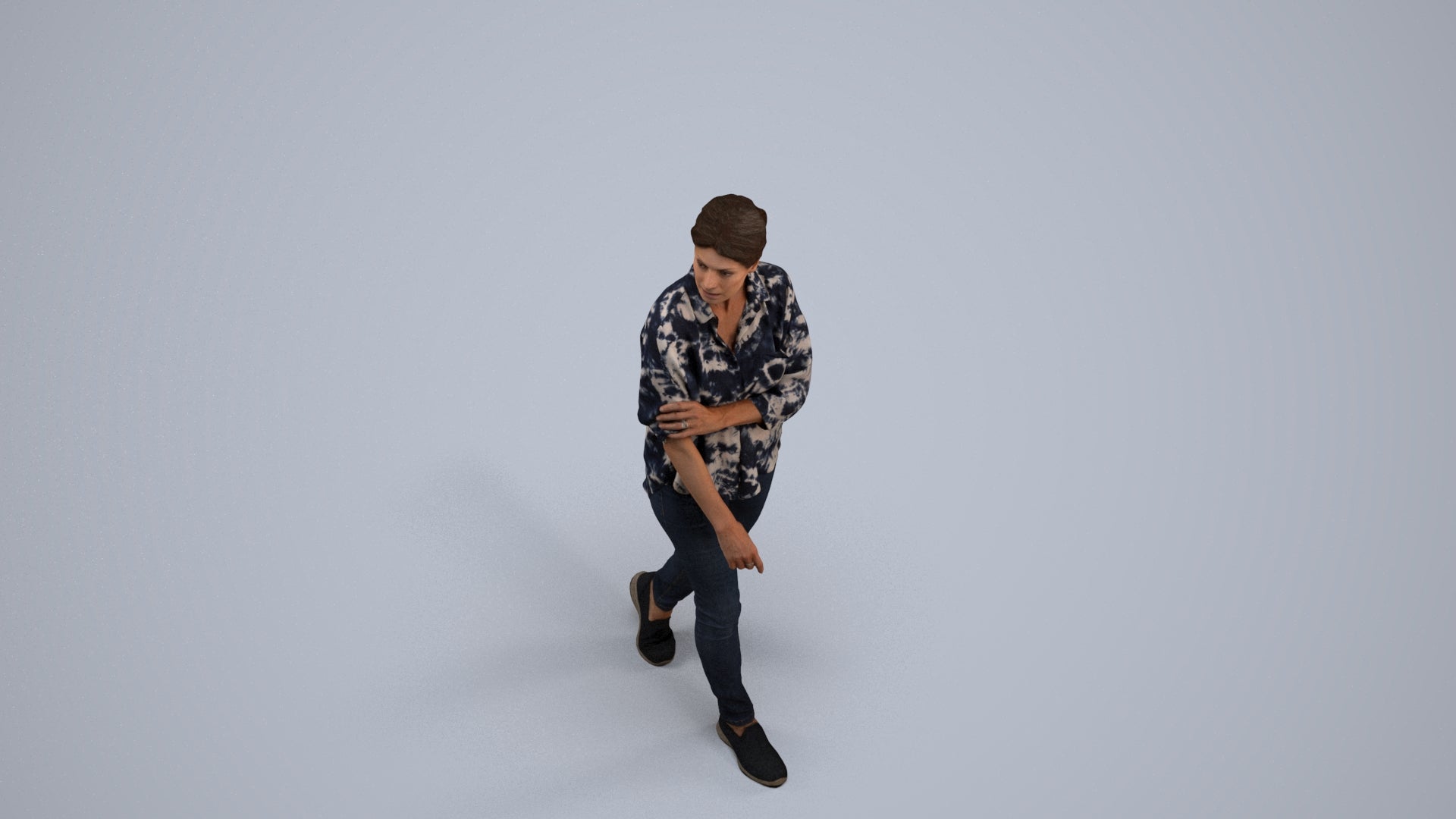 3D people model woman casual walking, scanned human for 3ds Max rendering, back view render