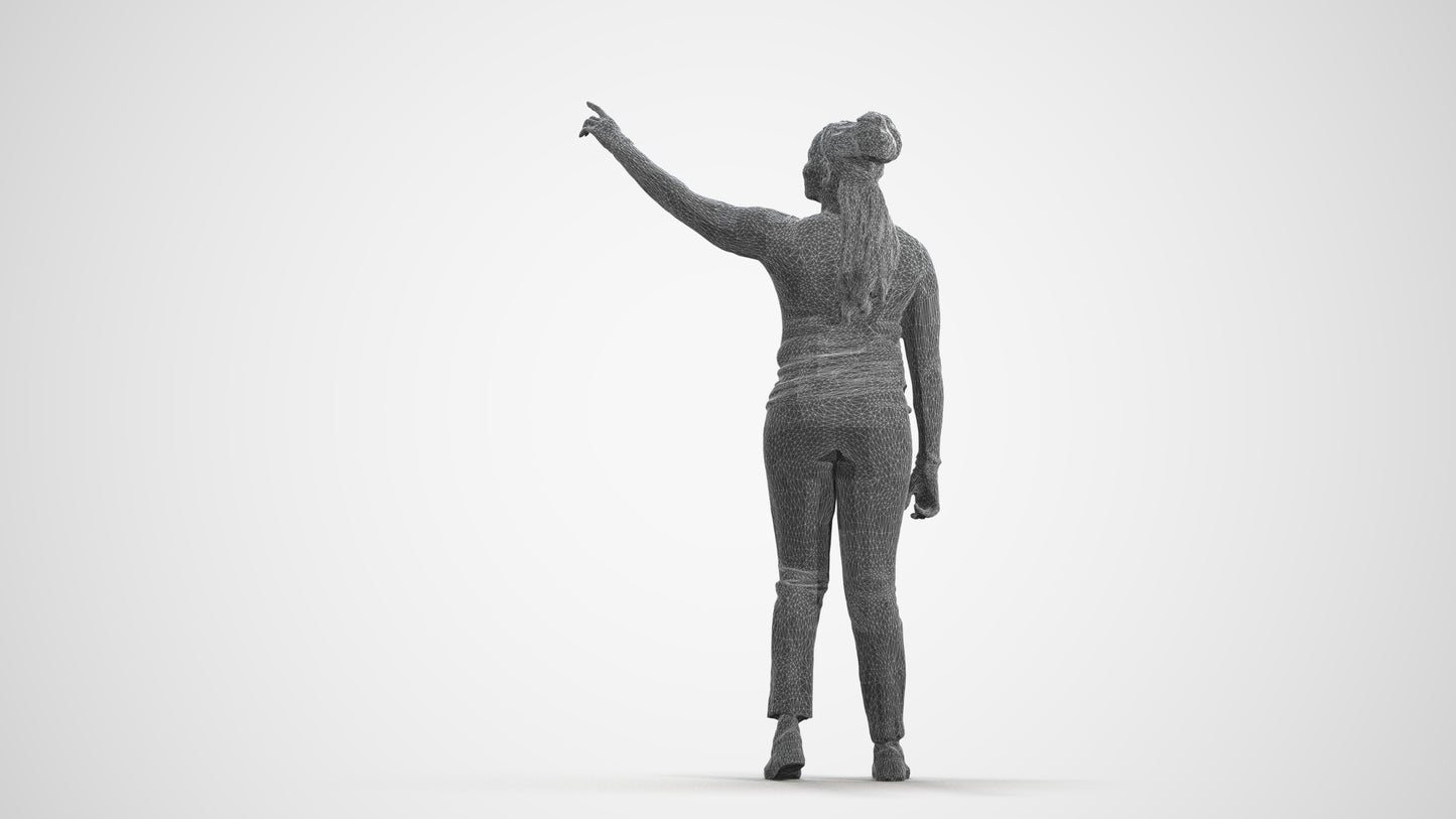 3D scanned woman standing casual, photorealistic archviz people for Enscape and SketchUp, wireframe front view