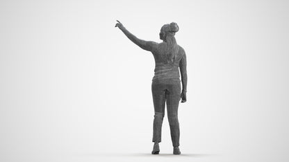3D scanned woman standing casual, photorealistic archviz people for Enscape and SketchUp, wireframe front view