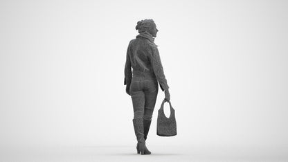 realistic 3D human woman casual walking, archviz people FBX OBJ for Blender, wireframe front view