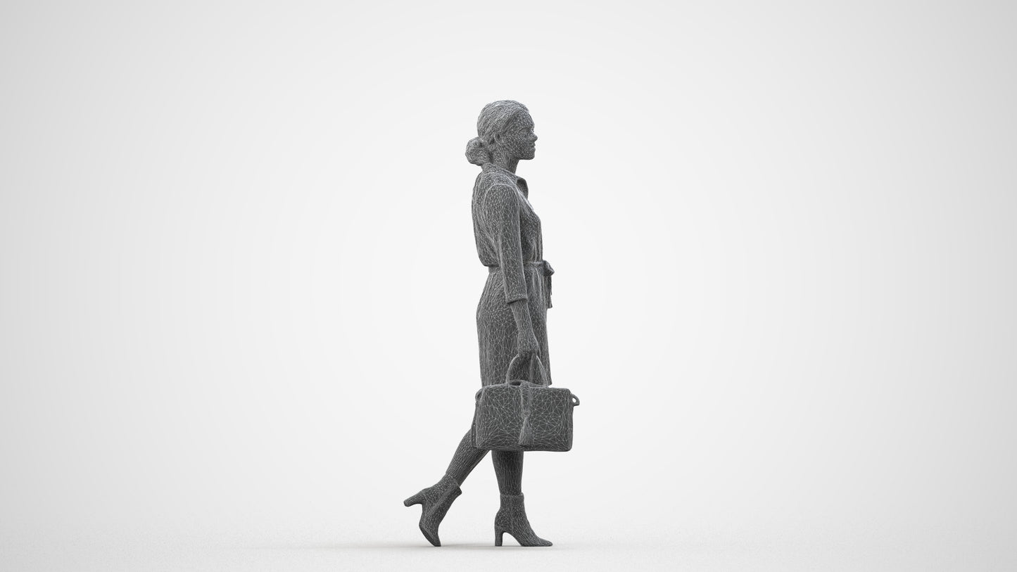 realistic 3D people woman casual standing, render-ready for V-Ray and Corona, FBX OBJ, wireframe side view