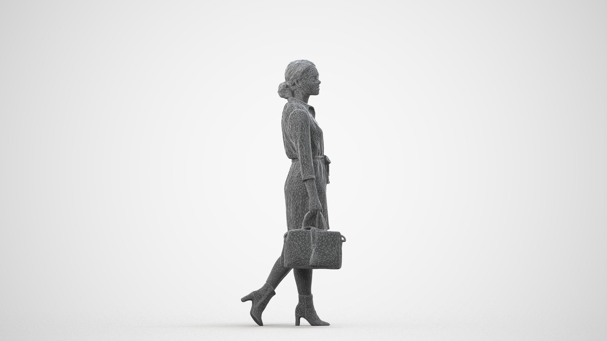 realistic 3D people woman casual standing, render-ready for V-Ray and Corona, FBX OBJ, wireframe side view