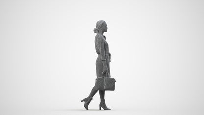 realistic 3D people woman casual standing, render-ready for V-Ray and Corona, FBX OBJ, wireframe side view