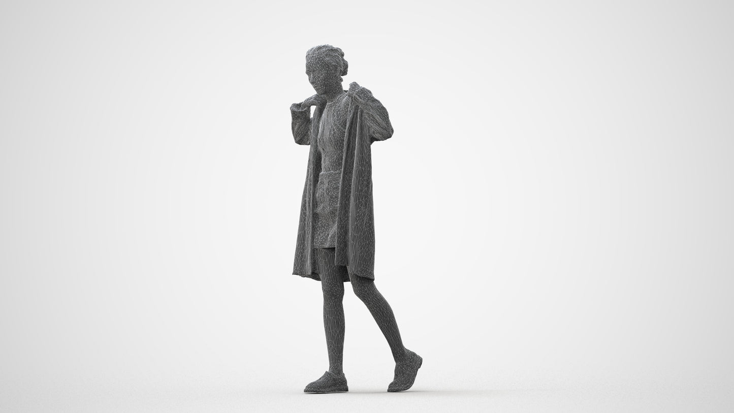 3D human model woman casual walking, photogrammetry scanned person for archviz, square thumbnail