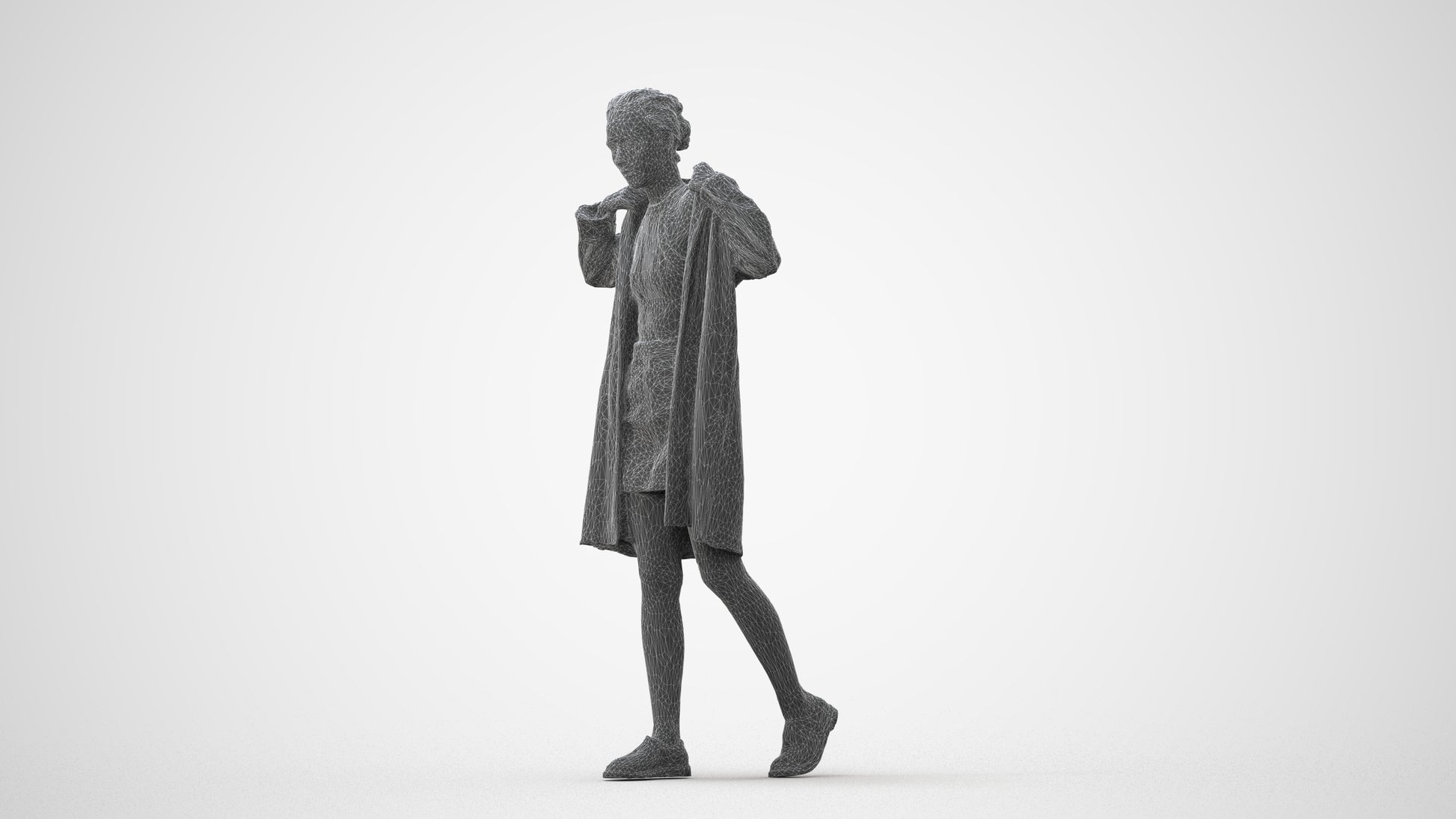 3D human model woman casual walking, photogrammetry scanned person for archviz, square thumbnail