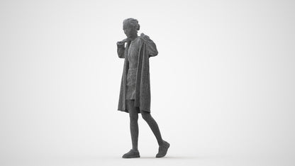 3D human model woman casual walking, photogrammetry scanned person for archviz, square thumbnail