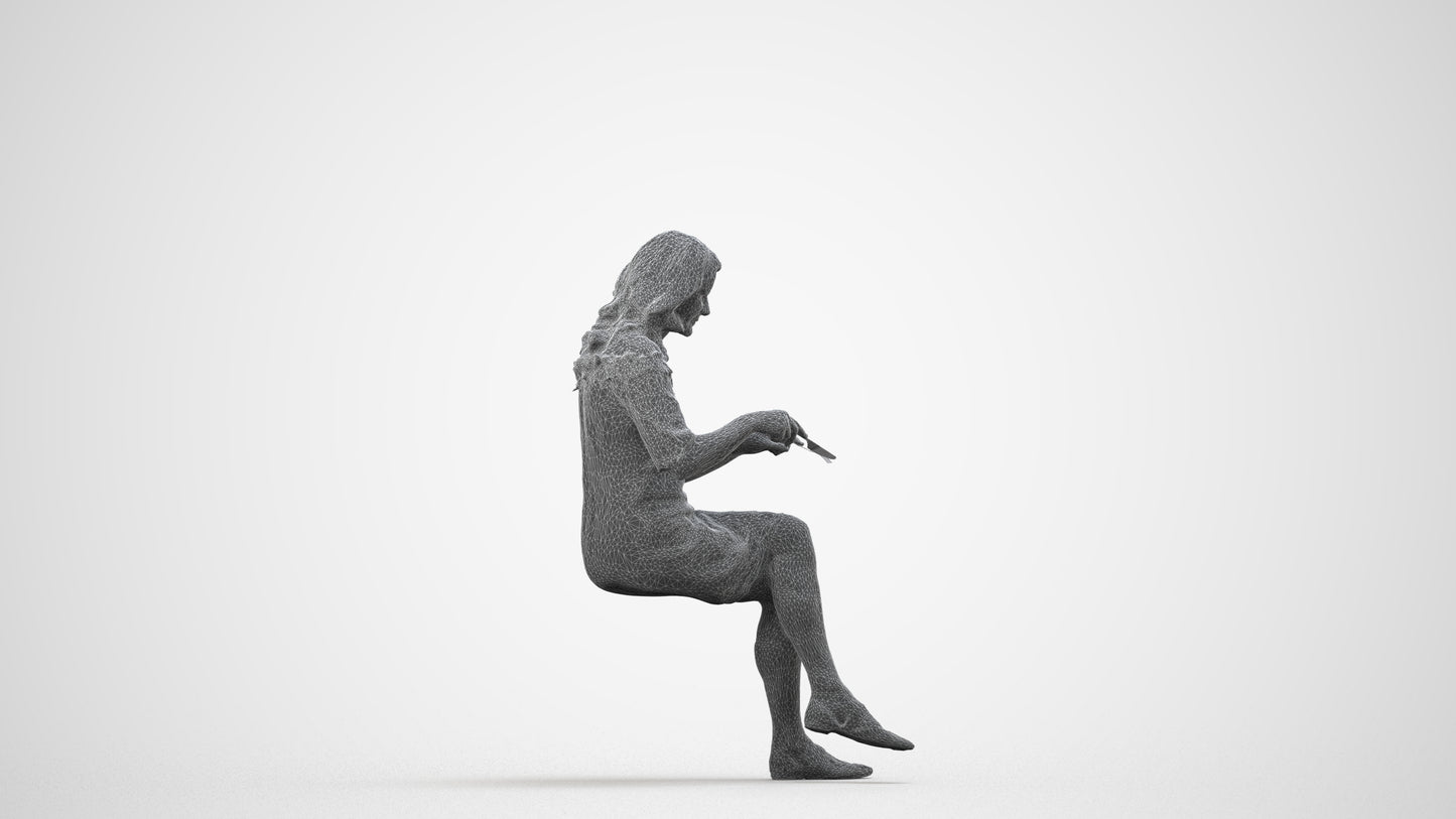 realistic 3D senior woman casual business, scanned archviz people for Blender and 3ds Max, wireframe side view