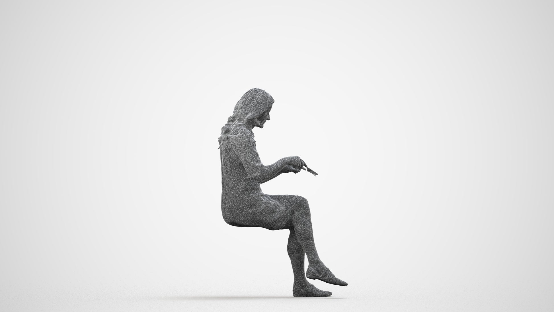 realistic 3D senior woman casual business, scanned archviz people for Blender and 3ds Max, wireframe side view