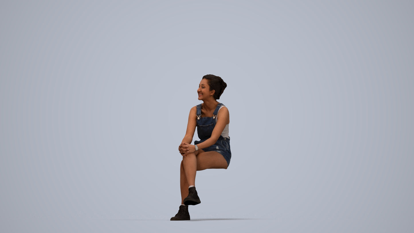 realistic 3D woman casual sitting, scanned archviz people for Blender and 3ds Max, top-down view render