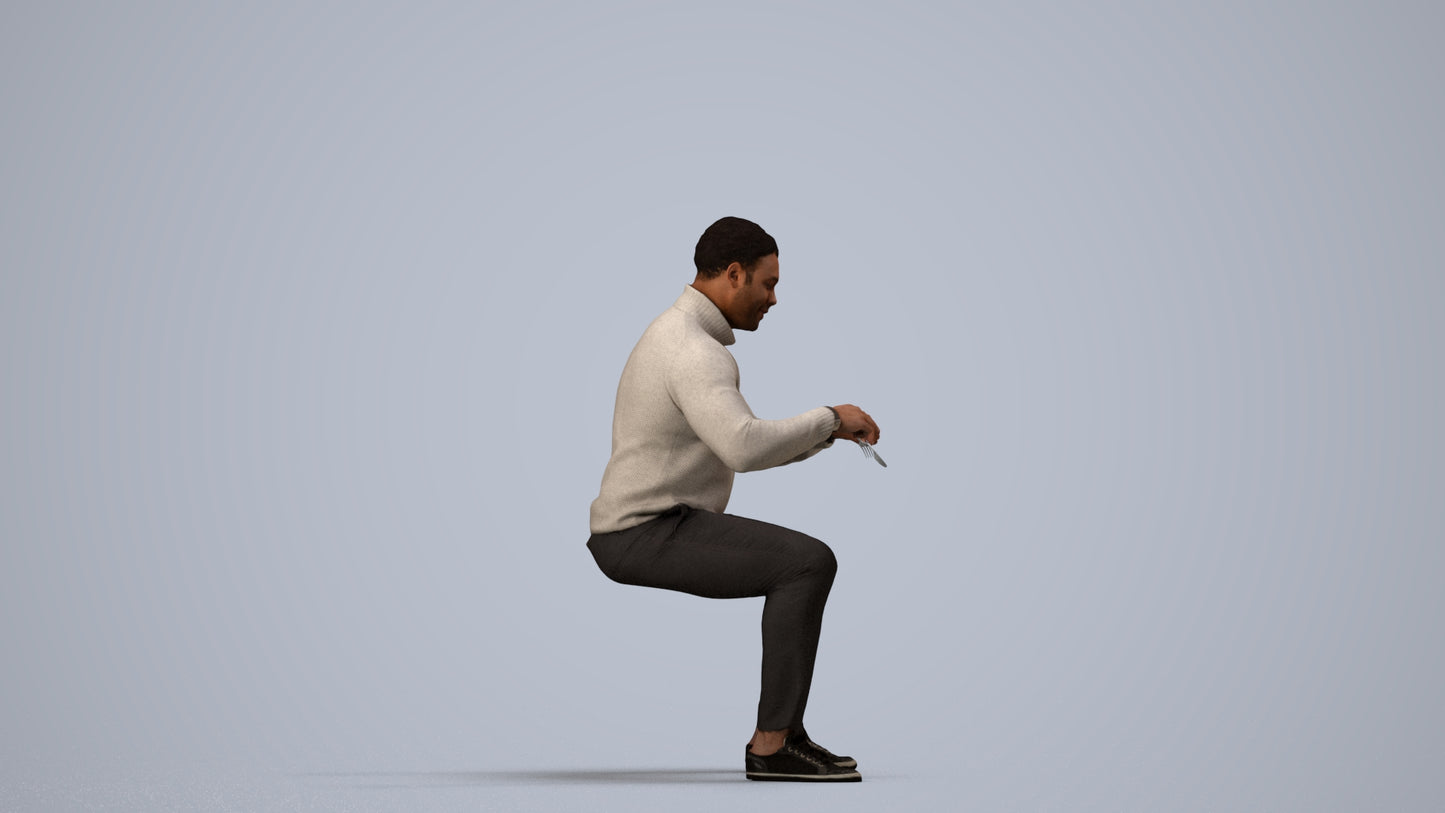 3D people model man casual business, scanned human for 3ds Max rendering, side view render