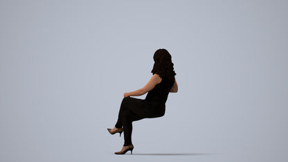 realistic 3D human woman casual sitting, archviz people FBX OBJ for Blender, three-quarter view render