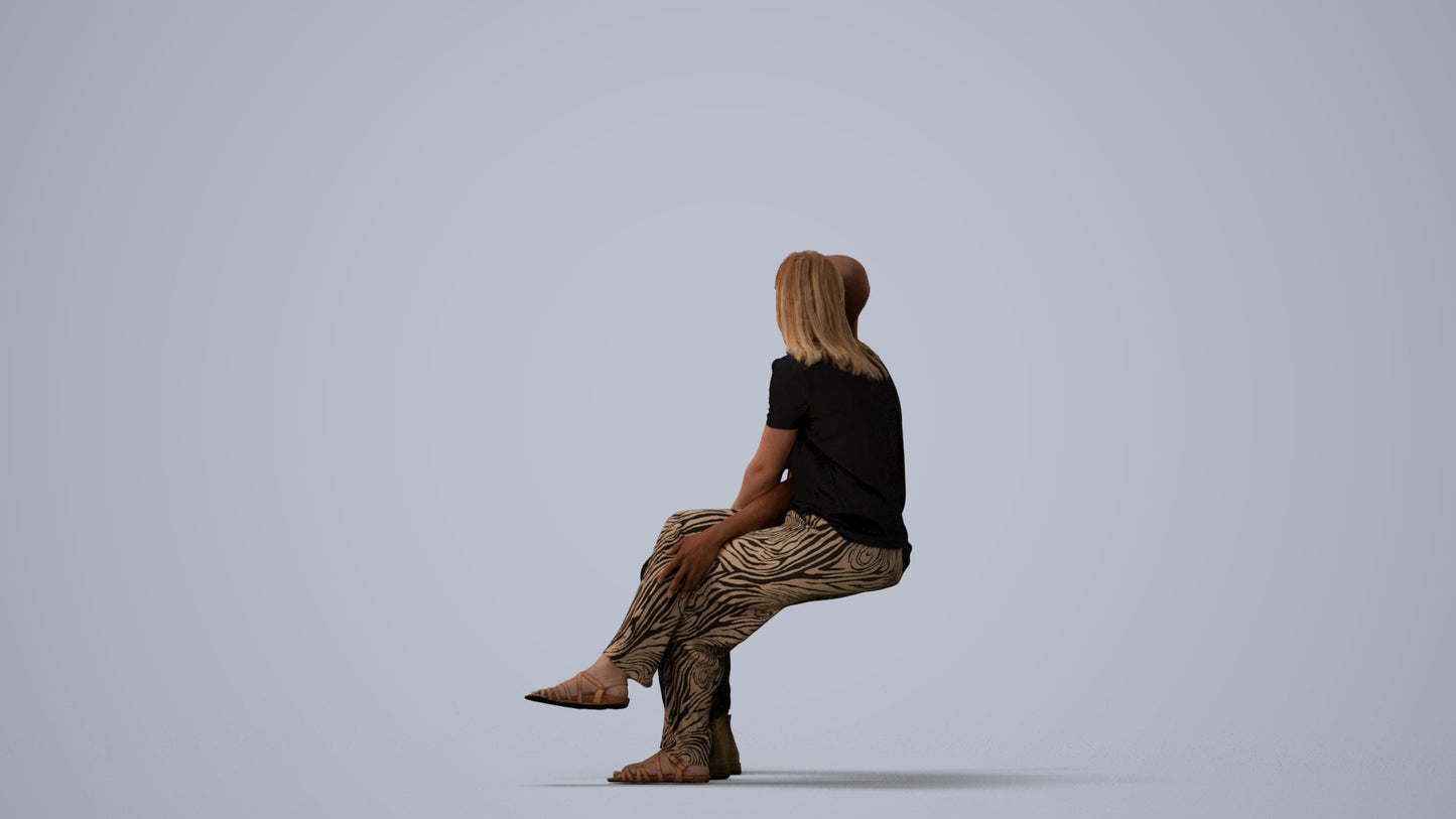realistic 3D woman casual couple, scanned archviz people for Blender and 3ds Max, three-quarter view render