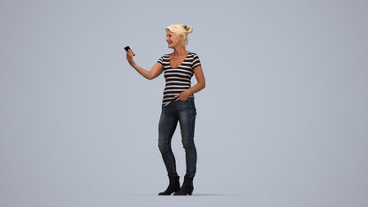 realistic 3D people senior woman casual standing, render-ready for V-Ray and Corona, FBX OBJ, top-down view render