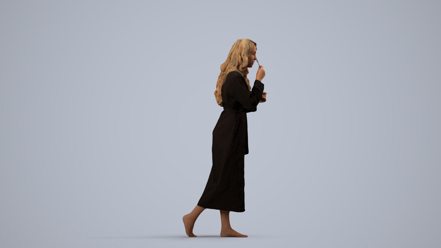 realistic 3D woman casual bathroom, scanned archviz people for Blender and 3ds Max, side view render