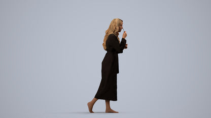 realistic 3D woman casual bathroom, scanned archviz people for Blender and 3ds Max, side view render